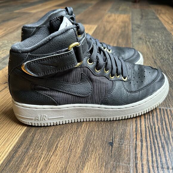 Nike Air Force 1 High Premium Black Gold US 6.5Y Leather Strap AF1 Shoes - Picture 5 of 9